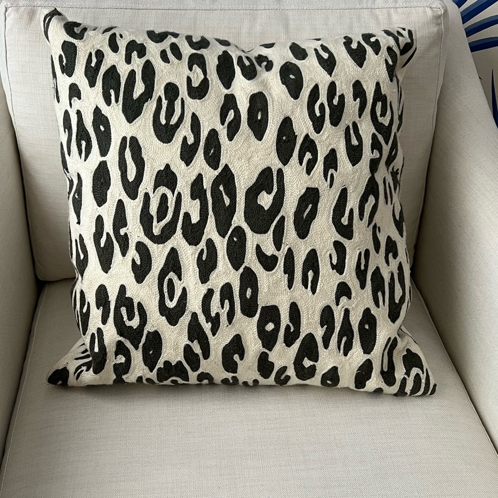West Elm gray and cream leopard pillow cover